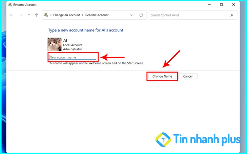 đổi tên user trên máy tính win 11
