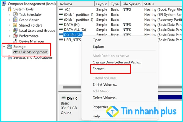 hướng dẫn format usb bằng Disk Management