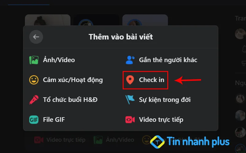 check in facebook trên máy tính