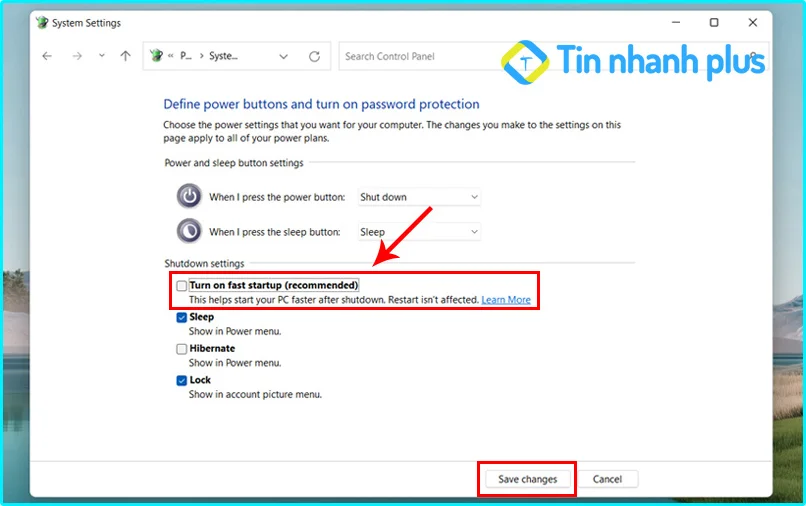 tắt tính năng Fast Startup