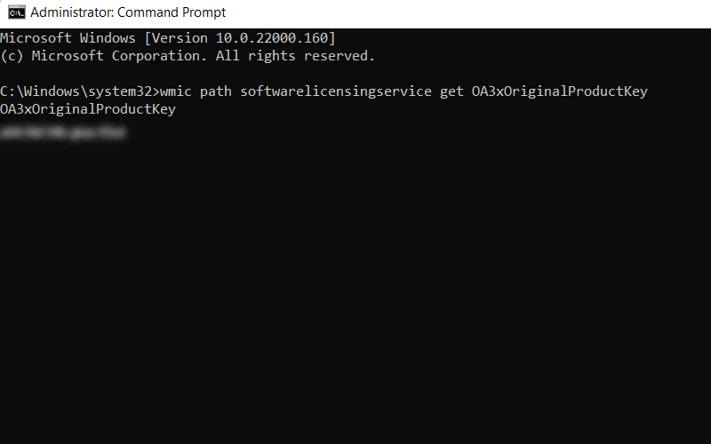 xem product key bằng Command Prompt