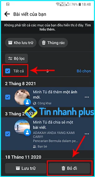 xóa tất cả bài viết trên Facebook bằng điện thoại