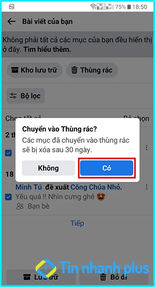 xóa tất cả bài viết ở fb lite