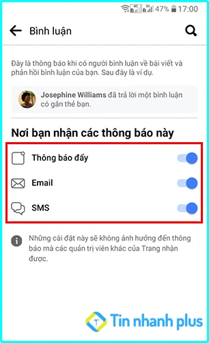 mở thông báo trên facebook