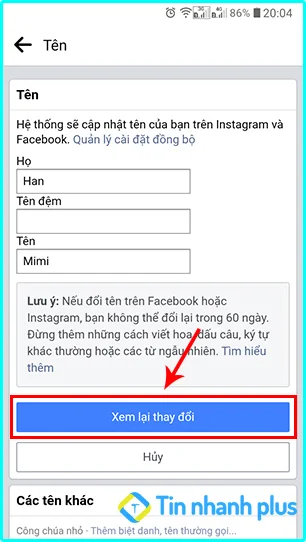 cách đổi tên trên facebook không phải là tên thật