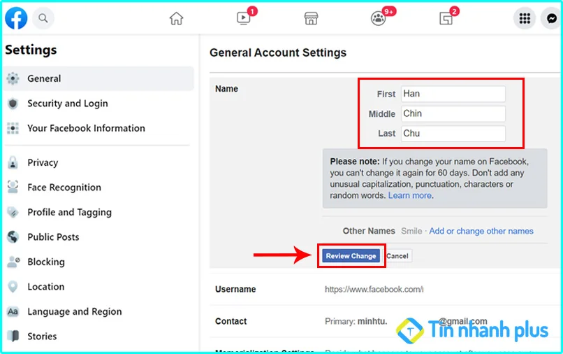 cách thay đổi tên trên Facebook không phải tên thật