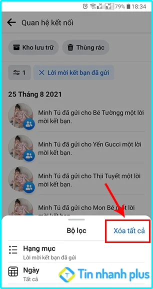 xóa tất cả lời mời kết bạn trên facebook bằng điện thoại