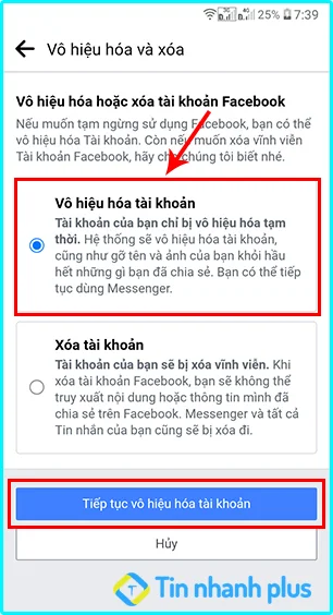 cách vô hiệu hóa facebook bằng điện thoại android