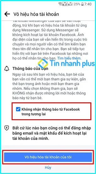 khóa tài khoản facebook trên android