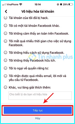 cách vô hiệu hóa facebook trên iphone