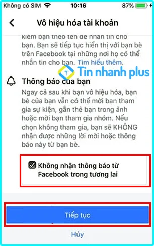 cách vô hiệu hóa facebook trên iphone