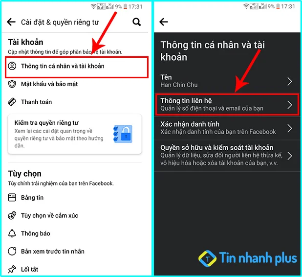 thay đổi email facebook trên smartphone