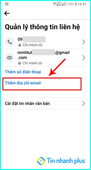 cách thêm địa chie email trên điện thoại