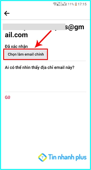 chọn email trên facebook là địa chỉ mail chính