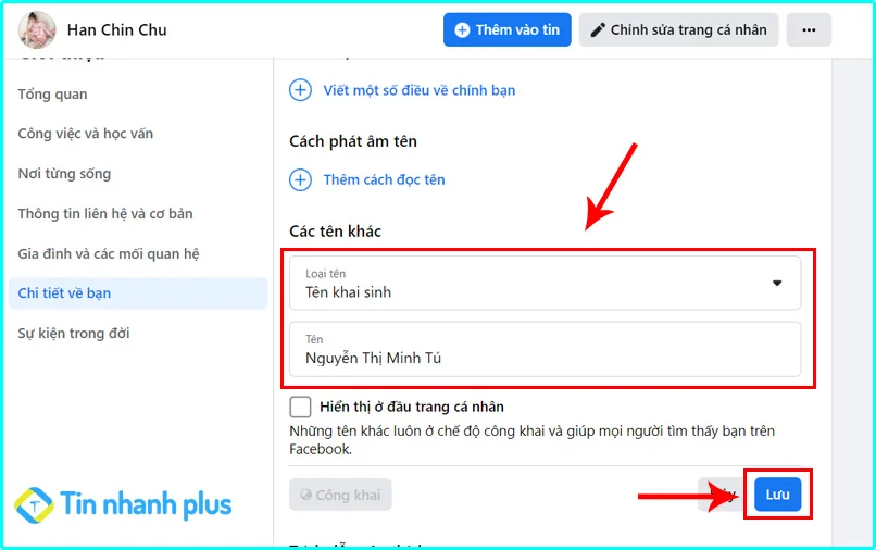 cách khai tên thật trên facebook