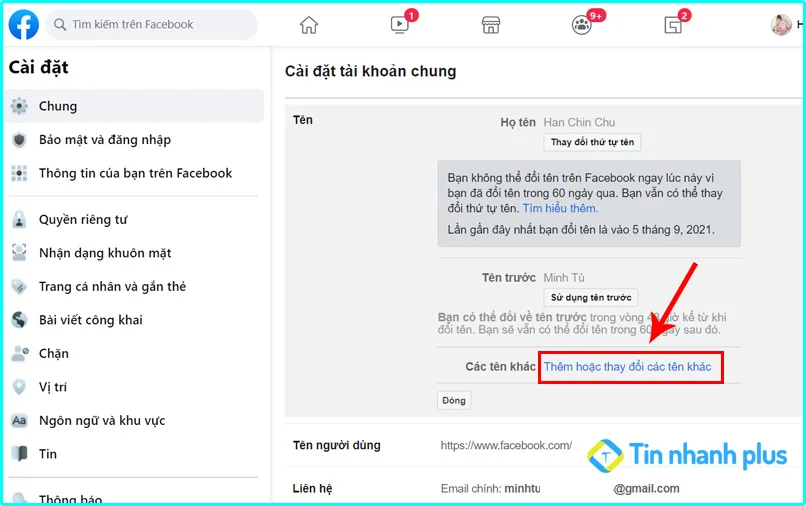 cách thêm tên khai sinh trên facebook