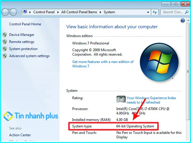 cách xem máy tính chạy 32bit hay 64bit trên win 7