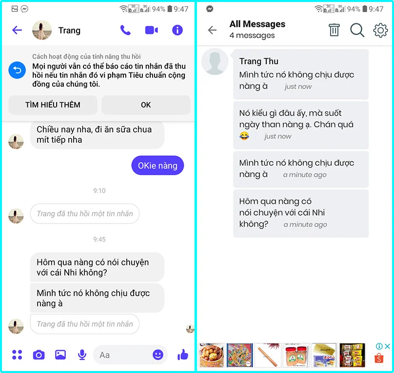 cách xem tin nhắn đã thu hồi trên messenger bằng smartphone