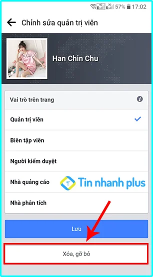 xóa, gỡ quản trị viên trang fanpage