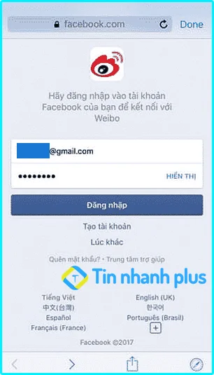 hướng dẫn đăng ký tài khoản weibo bằng facebook