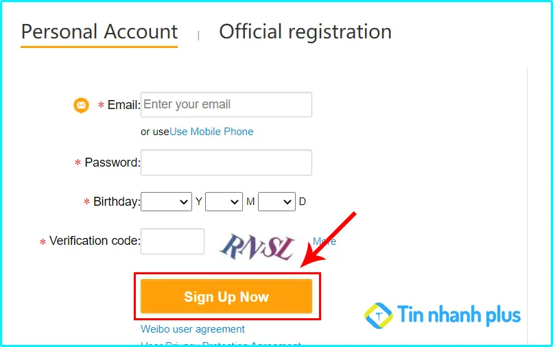 Cách đăng ký Weibo bằng Gmail