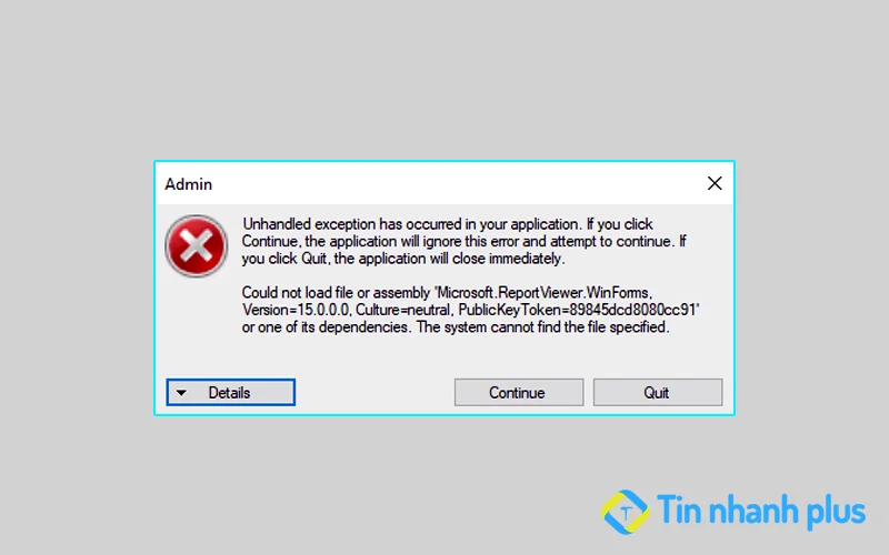 Sửa lỗi unhandled exception has occurred in your application