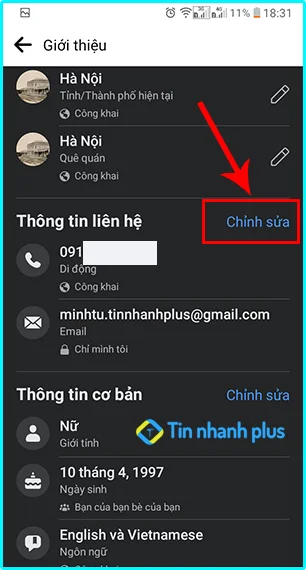 ấn số điện thoại facebook trên iphone