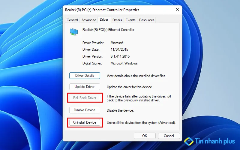 quay lại bản driver cũ trên máy tính