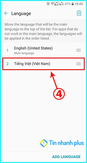 chỉnh ngôn ngữ điện thoại sang tiếng việt