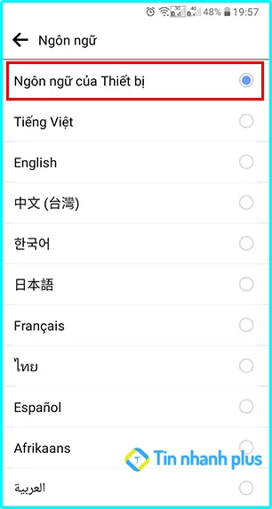 ngôn ngữ mặc định trên Facebook là ngôn ngữ thiết bị