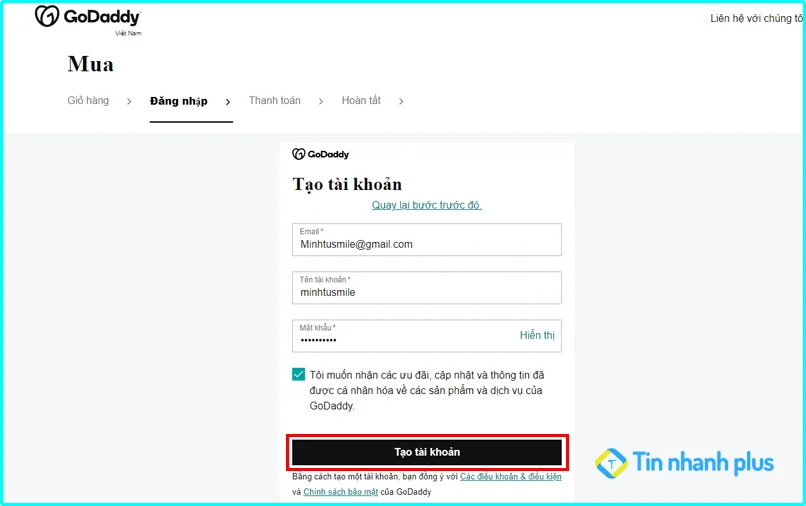 mau tên miền trên godaddy