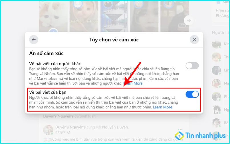 hướng dẫn ẩn like bài viết facebook trên máy tính