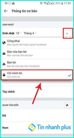 cách ẩn ngày sinh trên facebook bằng điện thoại android