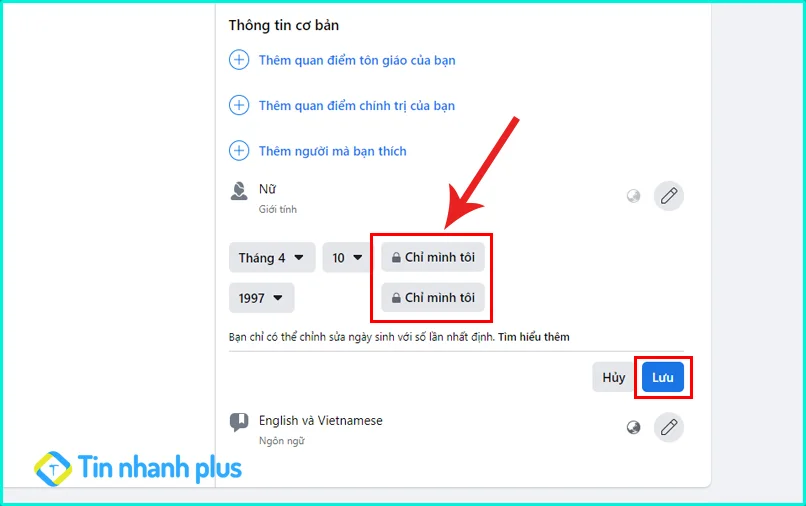 cách ẩn ngày sinh trên facebook bằng máy tính
