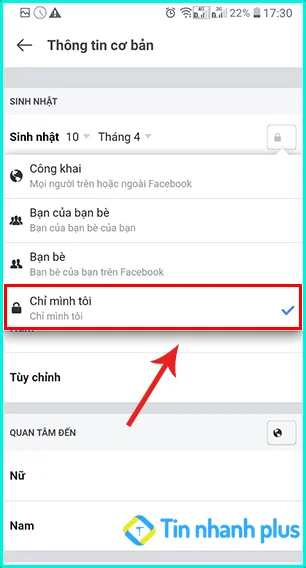 ẩn thông tin ngày sinh trên facebook lite