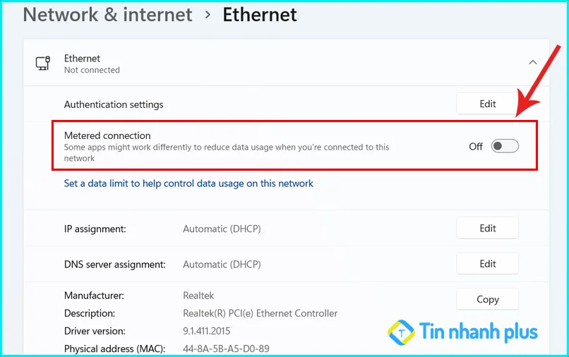 tắt Ethernet network adapter