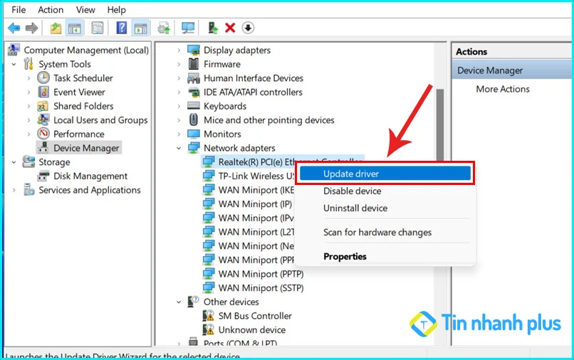 cập nhật driver mạng trên máy tính