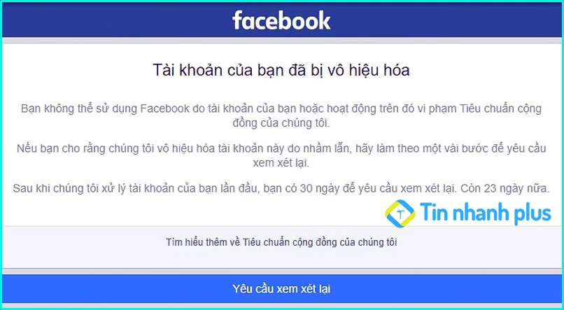 tài khoản facebook bị vô hiệu hóa