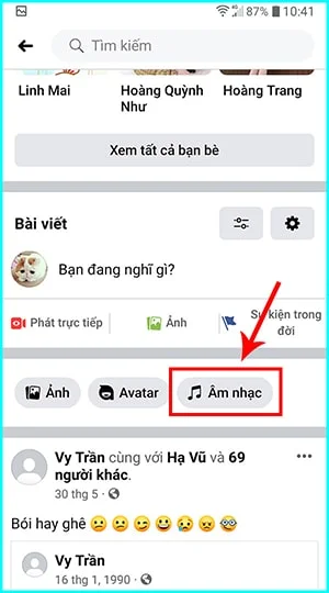 thêm âm nhạc vào trang cá nhân