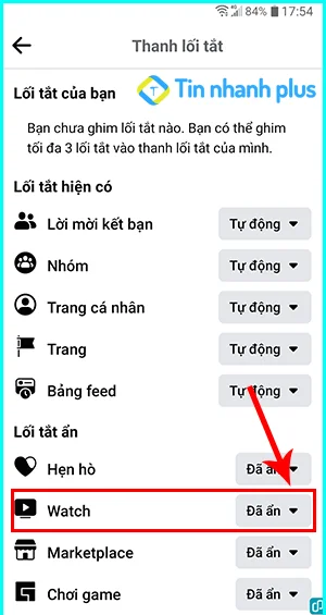 Facebook không có watch
