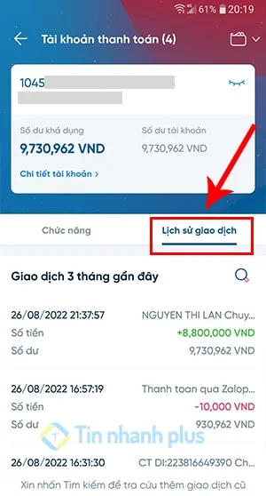 kiểm tra ai chuyển tiền bằng mobi banking