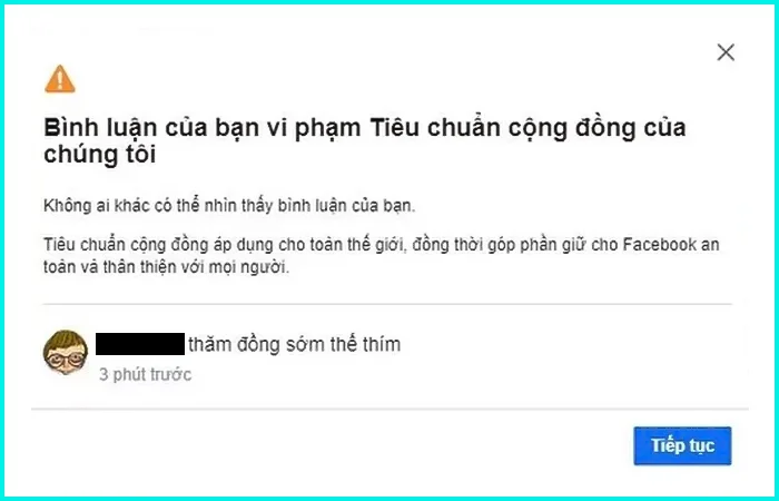 bình luận vi phạm tiêu chuẩn cộng đồng Facebook