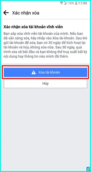 cách xóa tài khoản Facebook vĩnh viễn trên điện thoại