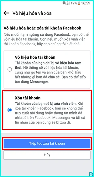 cách xóa tài khoản Facebook vĩnh viễn trên điện thoại