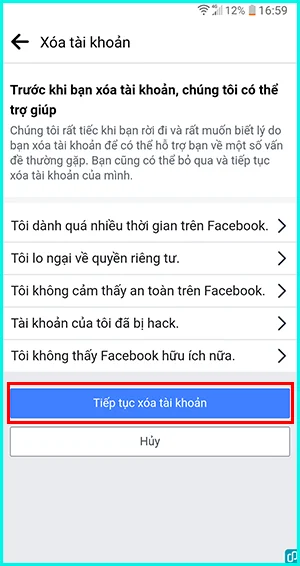 cách xóa tài khoản Facebook vĩnh viễn trên điện thoại