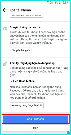 cách xóa tài khoản Facebook vĩnh viễn trên điện thoại