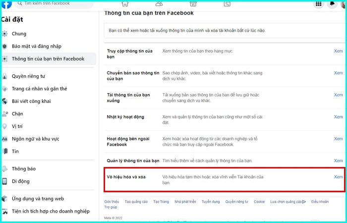 Cách xóa tài khoản Facebook vĩnh viễn trên máy tính