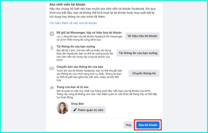 Cách xóa tài khoản Facebook vĩnh viễn trên máy tính