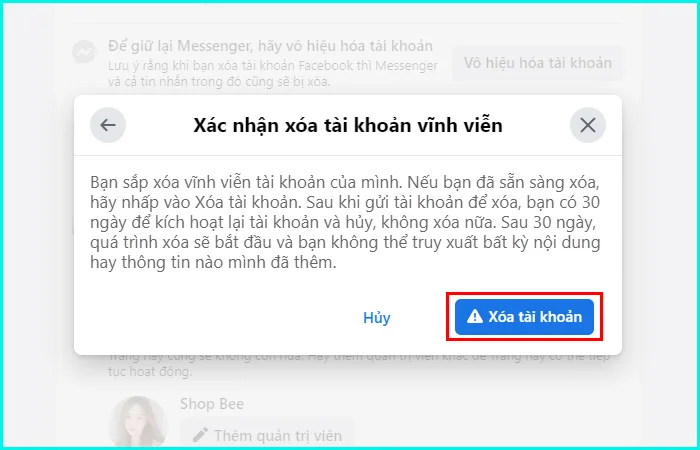 Cách xóa tài khoản Facebook vĩnh viễn trên máy tính