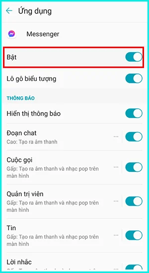 cách bật thông báo trên messenger